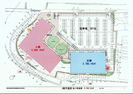 計画変更を受けて作成された酒田商業高校跡地整備事業基本設計の平面図。山居倉庫は上部に位置する