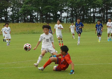 ＪＣカップ県予選大会で熱戦を繰り広げる小学生たち＝23日