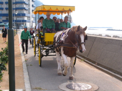 来春の本格運行を目指し海岸線で実験的に馬車を走らせた