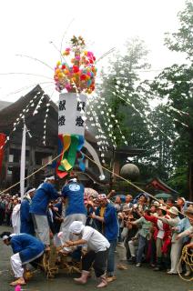 ゆれる花梵天からご利益がある稲の花を手に入れようと祭り客が群がった